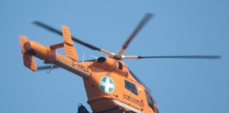 Air ambulance landing in Burnham-On-Sea