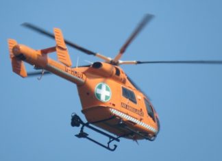 Air ambulance landing in Burnham-On-Sea