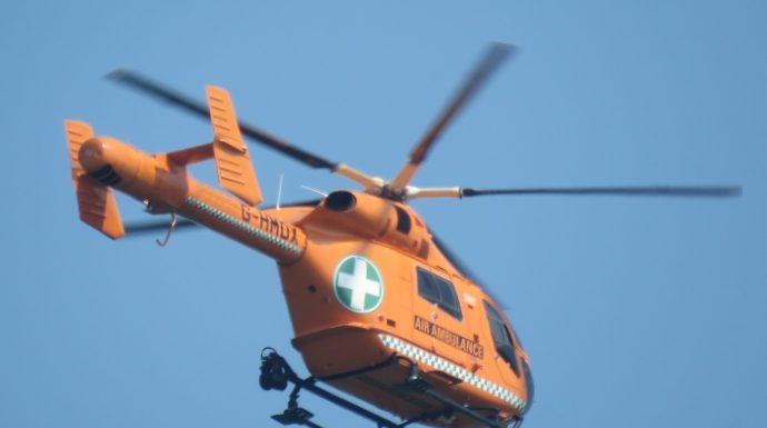 Air ambulance landing in Burnham-On-Sea