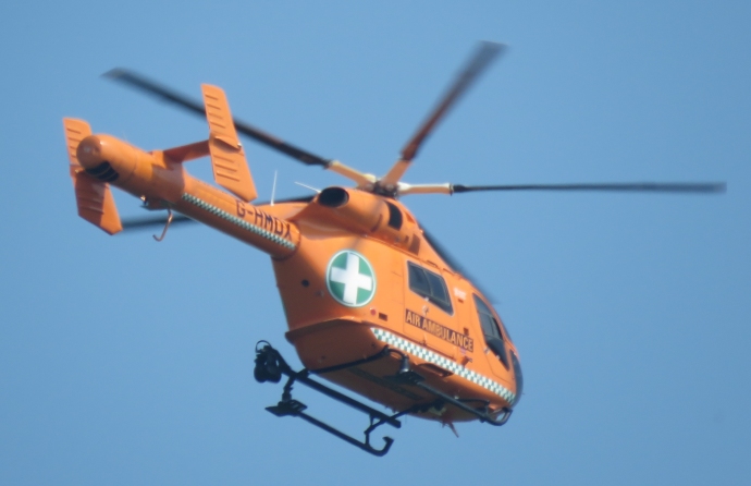 Air ambulance landing in Burnham-On-Sea