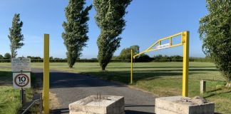 Concrete blocks at BASC ground entrance in Burnham-On-Sea