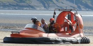 Burnham-On-Sea BARB hovercraft with the man rescued from Weston beach mud