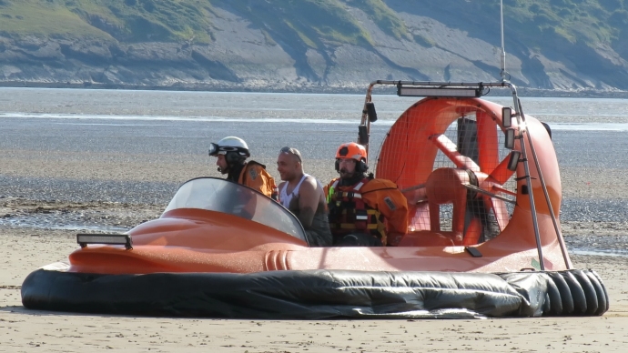 Burnham-On-Sea BARB hovercraft with the man rescued from Weston beach mud