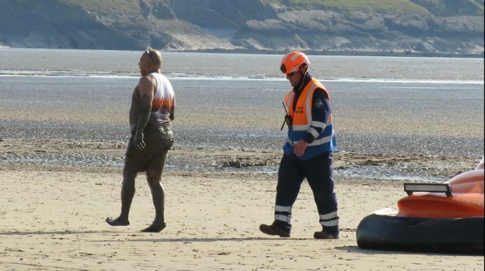 Burnham-On-Sea BARB hovercraft with the man rescued from Weston beach mud