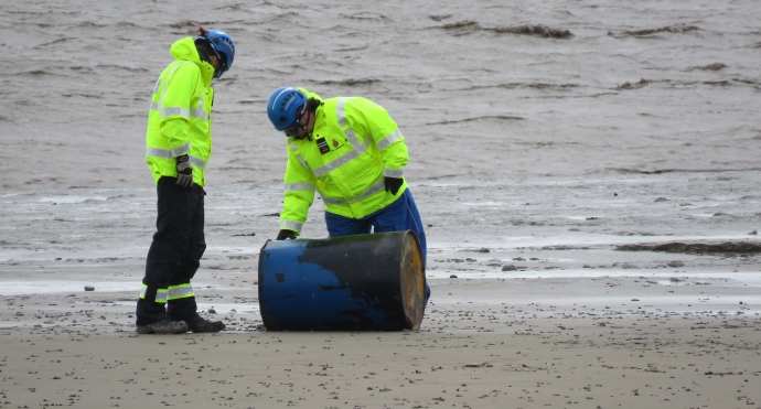 Barrels washed up on Burnham-On-Sea beach