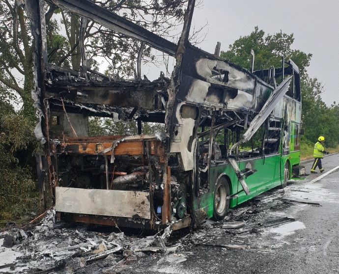 M5 bus fire between Burnham-On-Sea and Weston