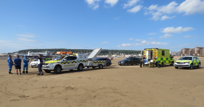 Rescue crews on Weston beach 