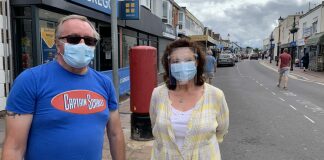 Burnham-On-Sea shoppers with face masks