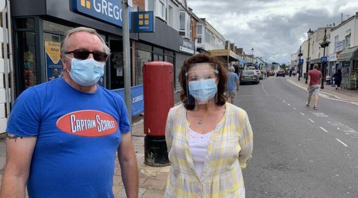 Burnham-On-Sea shoppers with face masks