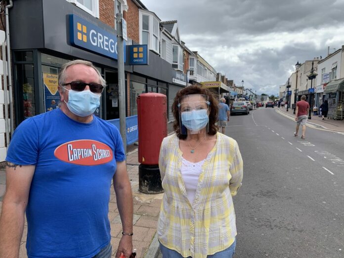 Burnham-On-Sea shoppers with face masks