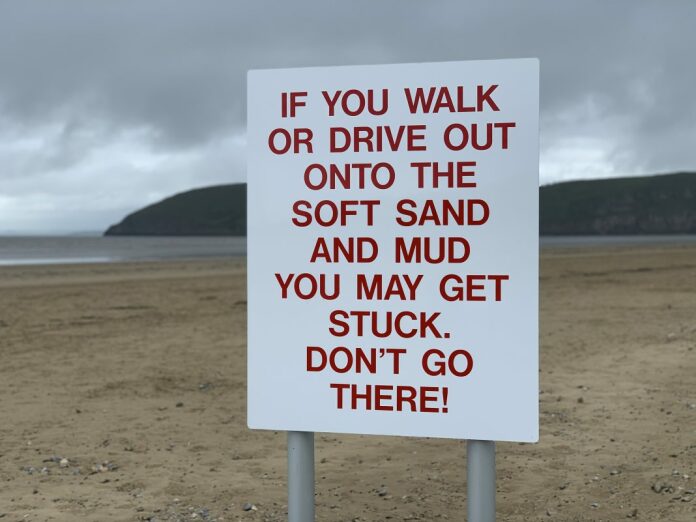 Brean beach warning sign