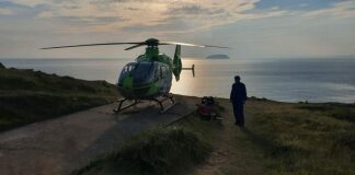 Air ambulance on Brean Down