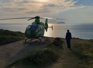 Air ambulance on Brean Down