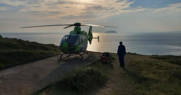 Air ambulance on Brean Down