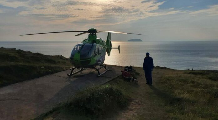 Air ambulance on Brean Down