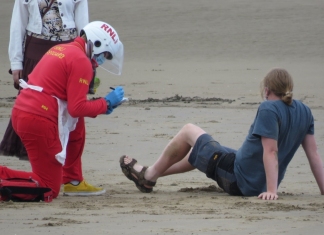 Burnham-On-Sea RNLI lifeguards help dog walker after fall