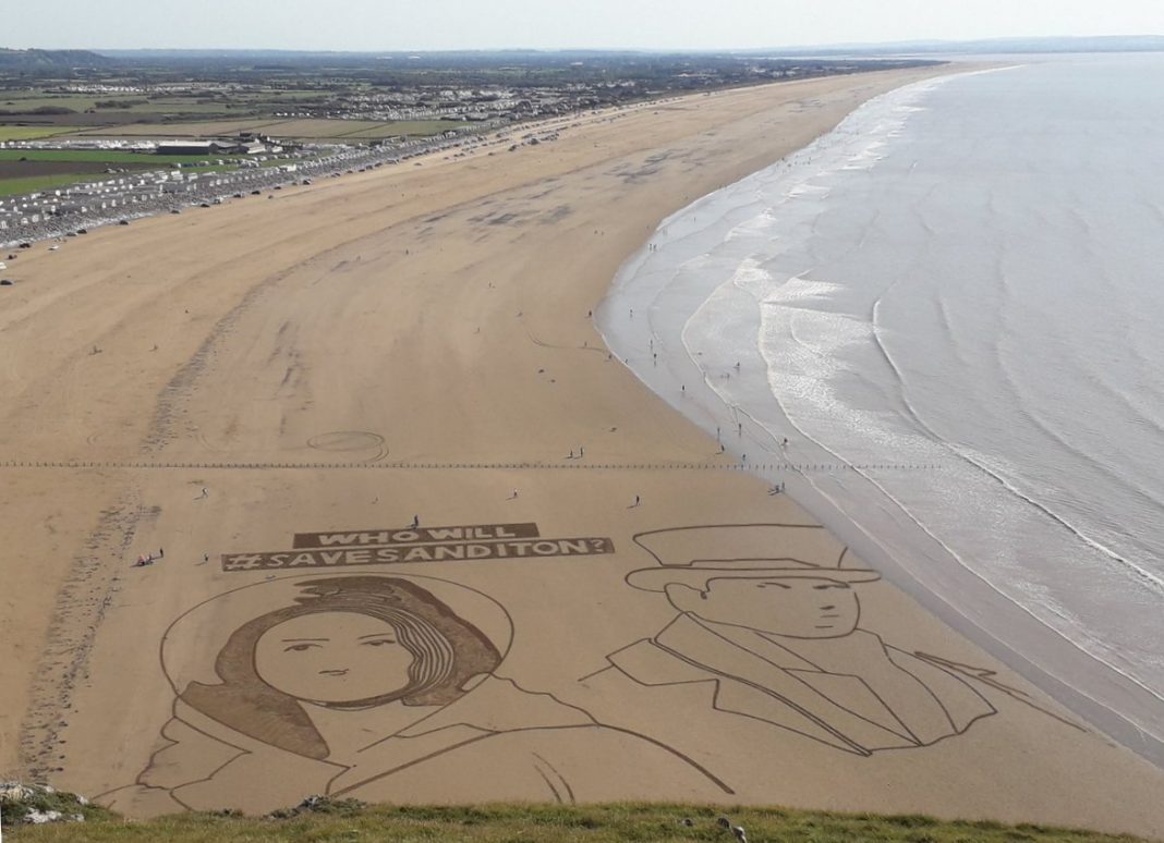 Save Sanditon sand art on Brean beach
