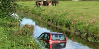Car in rhyne in Mark