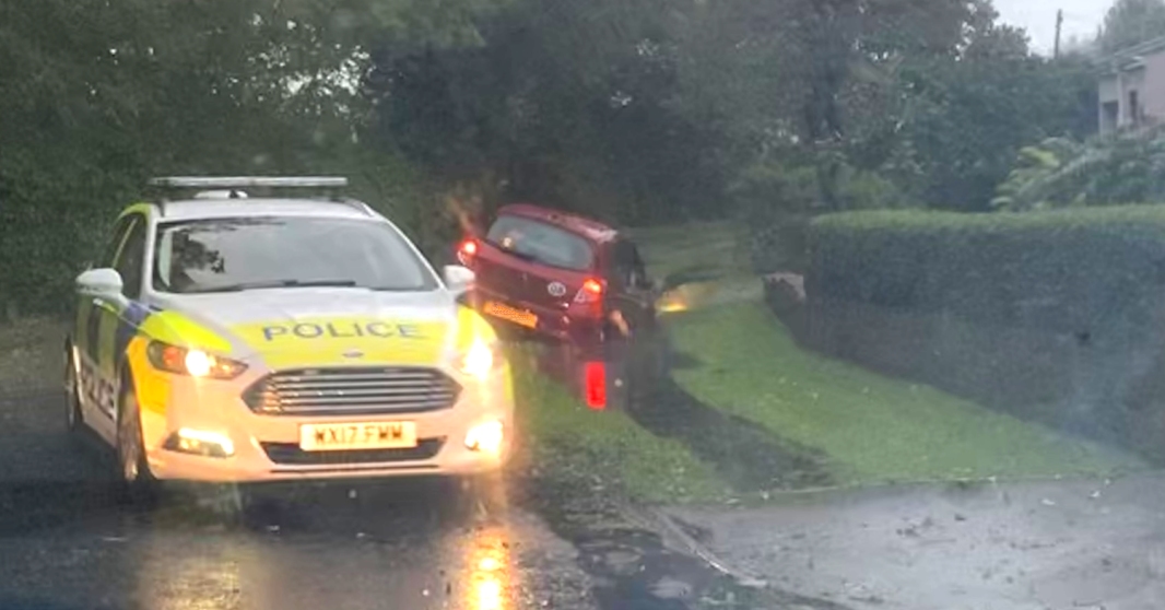 Car in ditch in Church Road, West Huntspill