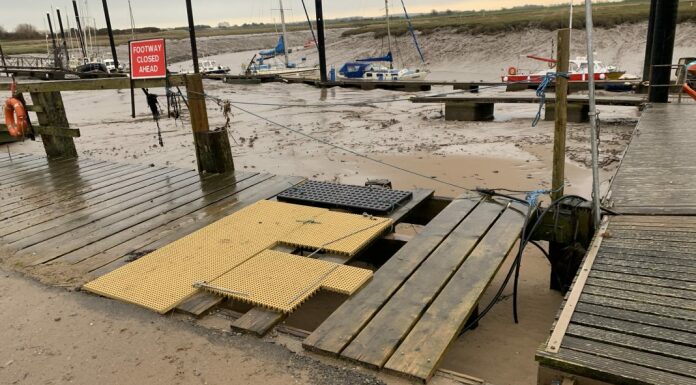 Damaged Burnham-On-Sea Sailing Club walkway