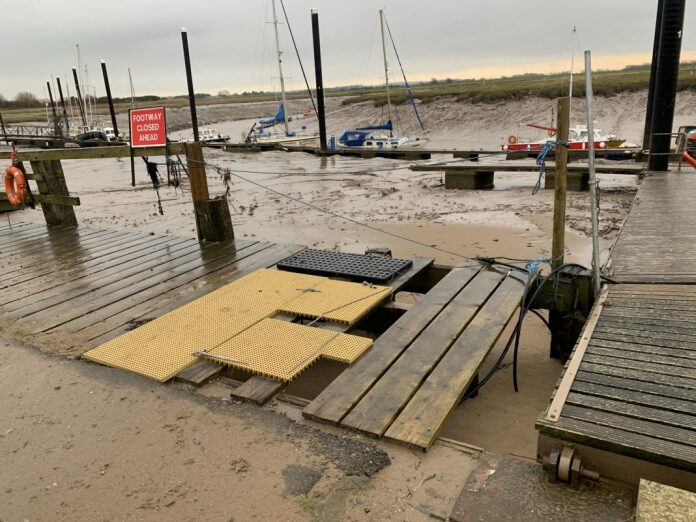 Damaged Burnham-On-Sea Sailing Club walkway