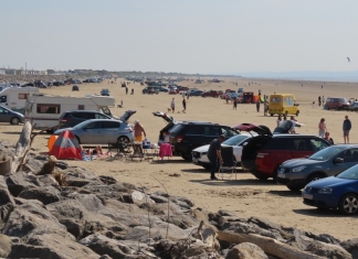 Busy Brean beach car park area