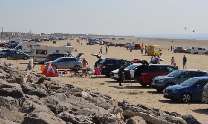 Busy Brean beach car park area