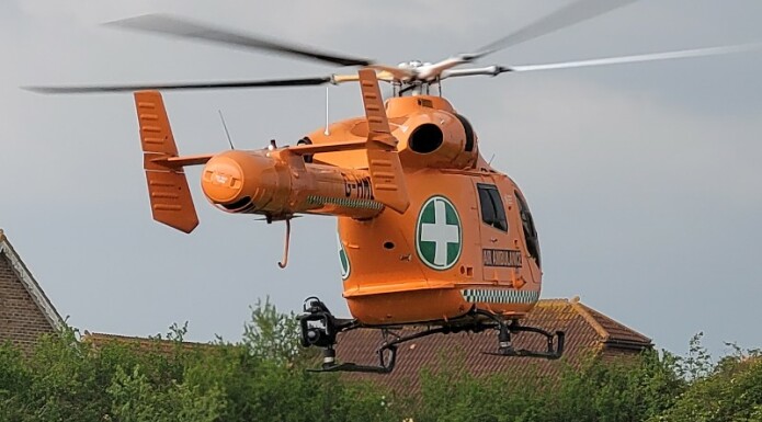 air ambulance landing in Burnham-On-Sea