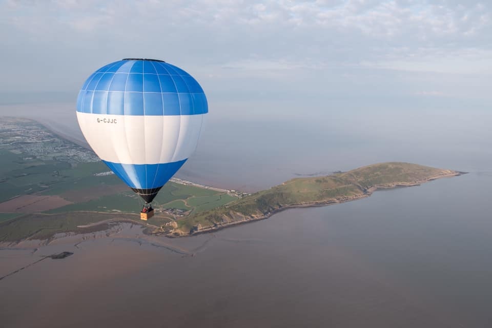 Hot air balloon flight over Brean Down from Weston-super-Mare