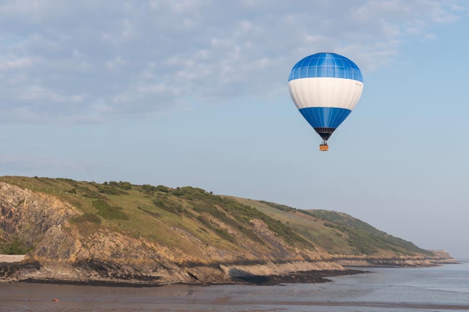 Hot air balloon flight over Brean Down from Weston-super-Mare