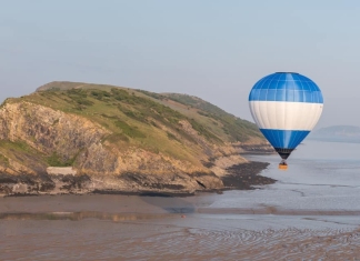 Hot air balloon flight over Brean Down from Weston-super-Mare