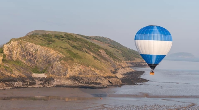 Hot air balloon flight over Brean Down from Weston-super-Mare