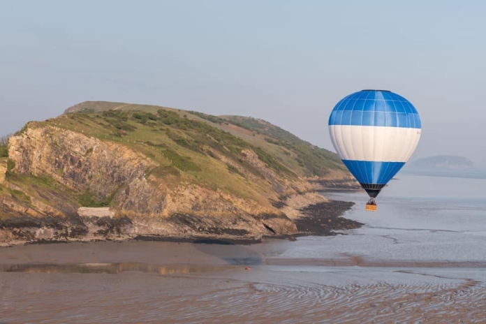 Hot air balloon flight over Brean Down from Weston-super-Mare