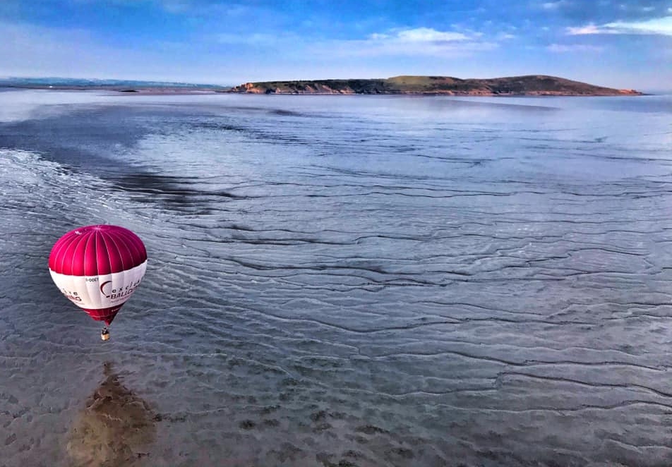 Hot air balloon flight over Brean Down from Weston-super-Mare