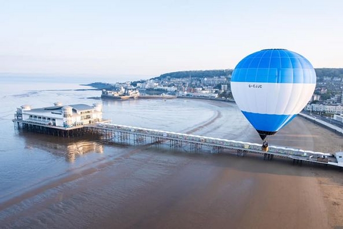 Hot air balloon flight over Brean Down from Weston-super-Mare
