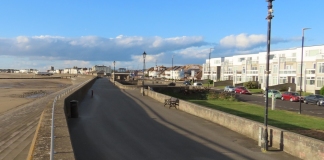 Burnham-On-Sea seafront and Quantock Court on the South Esplanade