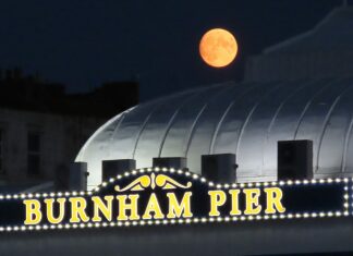 Buck Moon over Burnham-On-Sea Pier 2021