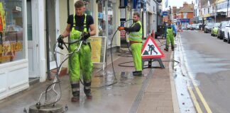 Burnham-On-Sea’s town centre pavements given a deep clean ahead of Jubilee