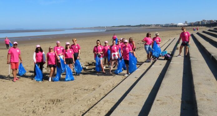 Benefit Cosmetics team in Burnham-On-Sea beach litter clean