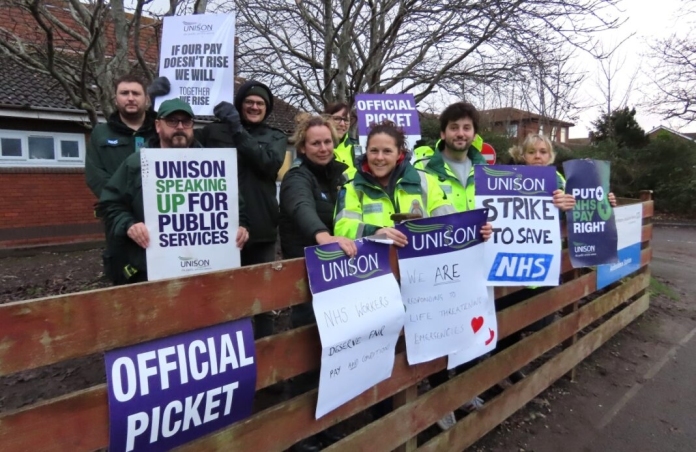 Ambulance staff strike in Burnham-On-Sea