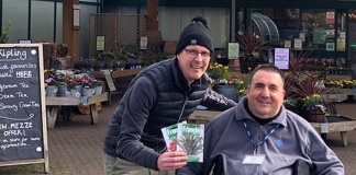 Rob Vohra, Manager of Sanders Garden Centre in Brent Knoll, with Cllr. John Mathews, Committee member of Forge Rhyne Allotments