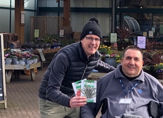 Rob Vohra, Manager of Sanders Garden Centre in Brent Knoll, with Cllr. John Mathews, Committee member of Forge Rhyne Allotments