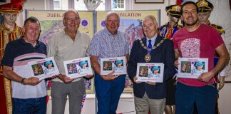 L to R - Martyn Edwards, (BPS), Brian Sweeting (BPS), Chris Hocking, Mike Crocker (President of Bridgwater Guy Fawkes Carnival) & Andy Bennett
