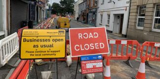 Wessex water roadworks in Market Street, Highbridge