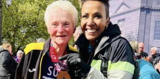 Burnham-On-Sea runner Sue Nicholls with Dame Kelly Holmes