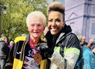 Burnham-On-Sea runner Sue Nicholls with Dame Kelly Holmes