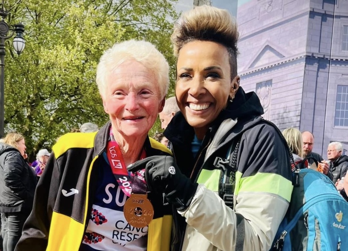 Burnham-On-Sea runner Sue Nicholls with Dame Kelly Holmes