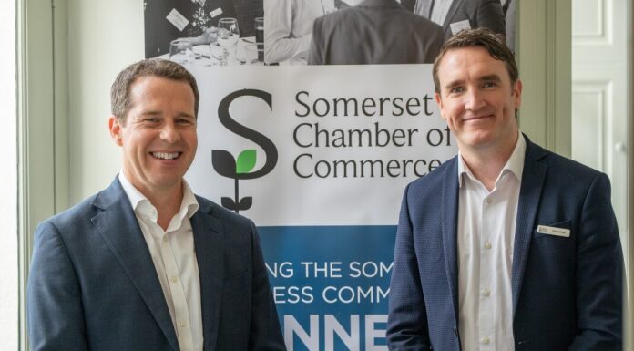 Mike Cahill of main awards’ sponsor Albert Goodman and David Crew, Managing Director, of Somerset Chamber of Commerce.
